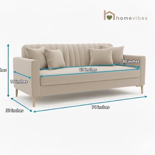 Image of 3 Seater Velum Fabric Sofa Set for Living Room, Modern Design with High Density Foam, Solid Wood Frame, Ergonomic Comfortable Seating for Home & Office (Beige, 3 Seater) | Soft foam comfort, Strong wood frame