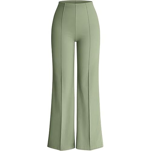 Women's High Waisted Elastic Waistband Flared Pants Autumn Loose Casual Wide Leg Pants