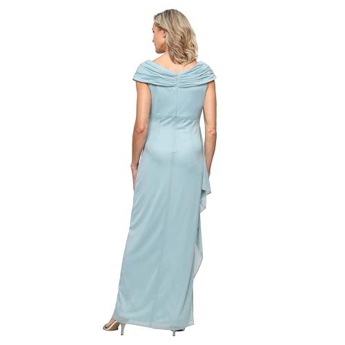 Image of Alex Evenings Women's Long L-Neck Glitter Mesh Mother of the Bride Dress with Ruched Neckline