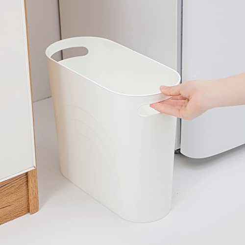 Image of rejomiik Small Trash Can, 3.5 Gallon Slim Garbage Can Plastic Waste Basket with Handles Container Bin for Narrow Spaces Bathroom, Bedroom, Kitchen, Office at Home, 2 Pack White