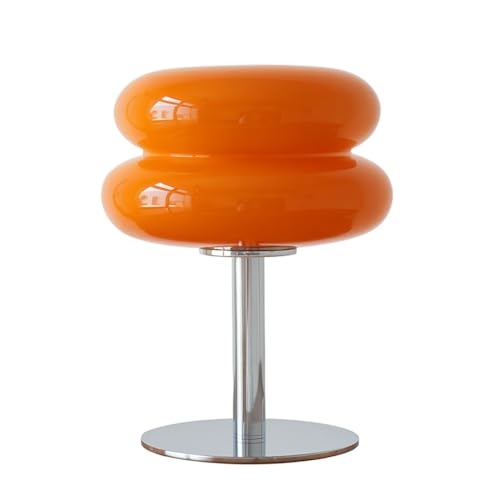 Générique Lampe de Table Rétro en Verre Orange, Style Années 70, Pied Chromé, Décoration Salon