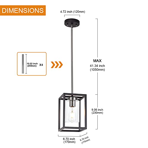 Image of Single 1 Light Black and Brushed Nickel Modern Glass Pendant Light Industrial Modern Metal Chandelier with Clear Glass Shade for Dining Room Kitchen Island Foyer Cafe