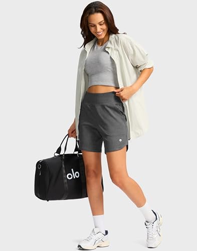 Image of G Gradual Women's Athletic Shorts 6 inch High Waisted Stretchy Bermuda Shorts for Women Quick Dry Summer Casual Shorts