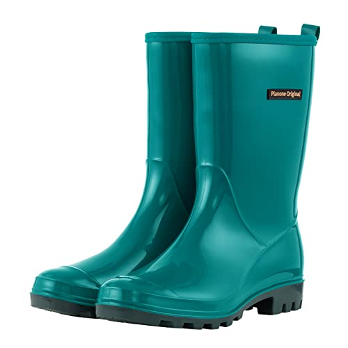 planone Mid Calf Rain Boots for Women Fashion Waterproof Rubber Boots Non-Slip Outdoor Garden Shoes Work Booties Mud Boots Farm Boots with Removable Comfort Insole