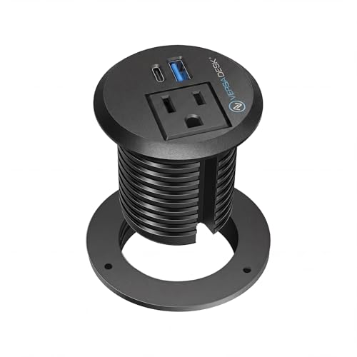 VERSADESK Desk Power Grommet with USB-A, USB-C & AC Outlet, Black | Compatible con escritorios de pie y convertidores de escritorio para gestión limpia de energía miniatura 1