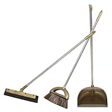 PAMINGONO Upgraded 3pcs Household Broom and Dustpan Set with Scraper, Gold Indoor Cleaning Supplies