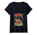 Photo Gallery donna trick or teach funny halloween maglietta con collo a v Photo Gallery donna trick or teach funny halloween maglietta con collo a v