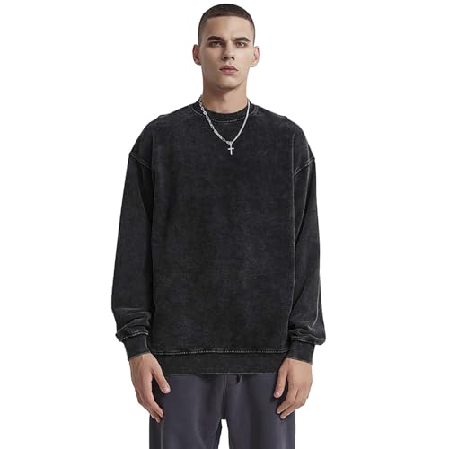 Oversized Vintage Crewneck Sweatshirt Men Acid Wash Cotton Baggy Trendy Streetwear Long Sleeve Shirts Pullover Tops4