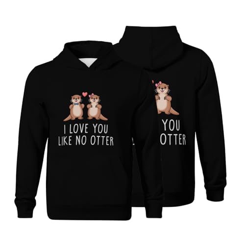 Kids Funny I love you like no Otter Valentine's Day Love Couple Boys Girls Lightweight Kangaroo Pocket Fleece Hoodies