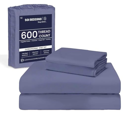 Image of SGI 84 inchx84 inch 4 Pc Wyoming King Sheet Set 600 TC 15 inch Deep, Mediterranean Blue