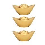 Leadigol 3pcs Chinese Feng Shui Gold Ingot, Copper Wealth Ingots, Office & Home Decor