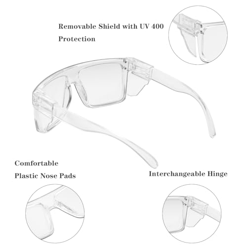 Image of Offray UV400Transition Photochromic Safety Glases Light to Dark Grey Lenses ANSI Z87 Impact Approved Wraparound Style Frame (Clear(clear shield))
