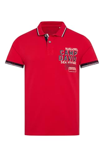 Camp David Herren Pikee-Polo mit Rubber Artwork und Two-Tone-Details Flag Red, 4XL