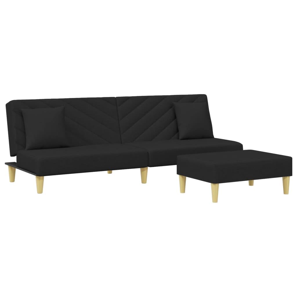 Gecheer Divano Letto 2 Posti con Cuscini e Poggiapiedi Nero in Tessuto,Divano a 2 Posti,Divano Imbottito,Divanetto Moderno,Divanetto,Divani da Soggiorno,Divano Angolare con Chaise Longue Penisola