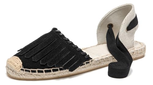 Image of Women's Espadrille FLat Sandals Closed Toe Ankle Wrap,Classic Lace Up Summer Dressy Flat Shoes