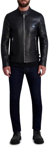 Karl Lagerfeld Paris Men&#39;s Leather Racer Jacket