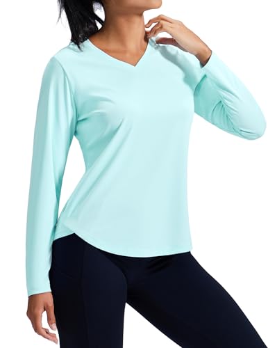 Image of MIER Womens Long Sleeve Sun Shirt UPF 50+ Quick Dry V-Neck Workout Tops