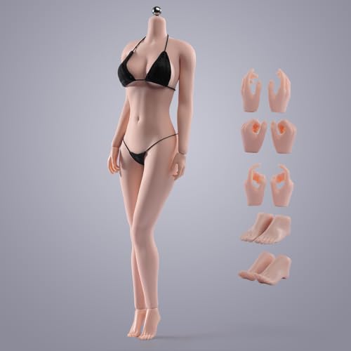 1/6 Scale Female Action Figure Body, 12 inches Seamless Flexible Large Bust Soft Female Figure Body Doll Model with Detachable 3 Pairs of Hands Gesture & 2 Pairs of Feet Shapes (Pale Skin)