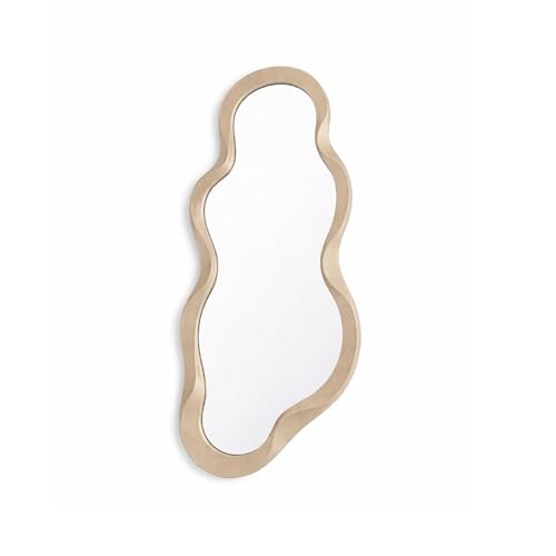 Baroni Home Specchio da Parete Design con Cornice Ondulata in Plastica color Sabbia, Specchio Decorativo Moderno per Soggiorno, Bagno, Camera e Ingresso, 35x76 cm