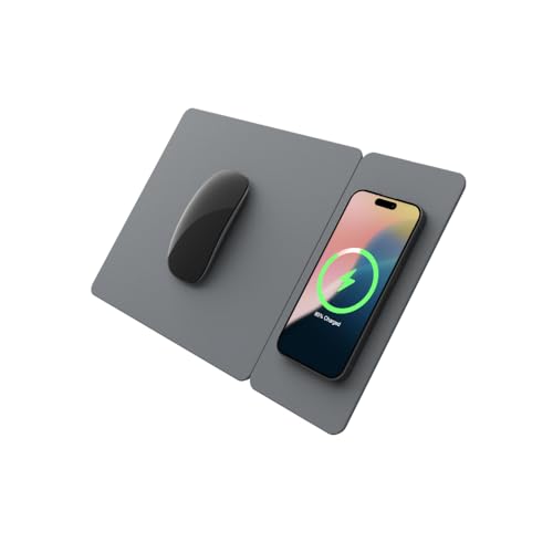 POUT H3 Split Wireless Charging Mouse Pad &ndash; Fast Qi Charger with Magnetic Attachment &ndash; Smooth...