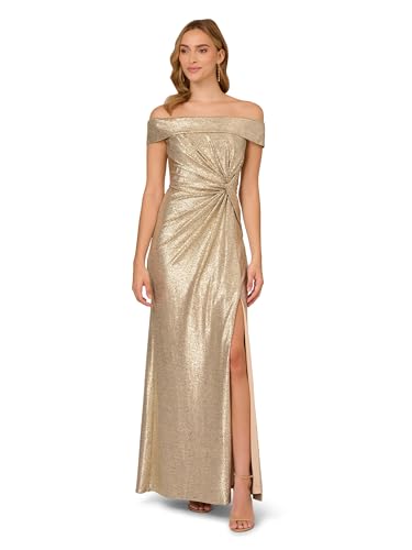 Image of Adrianna Papell Womens Off Shoulder Metallic Gown
