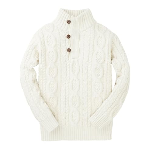Image of Hope & Henry Boys' Mock Neck Cable Sweater with Button Placket