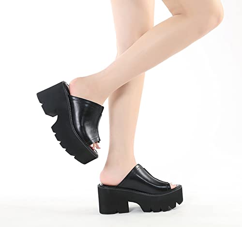 TNXZ Womens Platform Sandals Peep Toe Slip On Chunky Heeled Buckle Goth Punk Summer Beach Slide Platform Wedge Sandals4