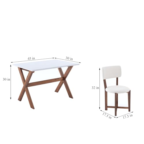Image of Sheesham Wood 45 inch Inch Dining Table 4 Seater | Marble Finish Four Seater Dinning Table Set with 4 Upholstered Dining Chairs | Table: Criss Cross Design | Chair: Premium Round Edge | Rosewood, Honey