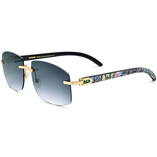 HEPIDEM 100% Really Buffalo Horn Natural Mussel Shell Rimless Sunglasses 7064