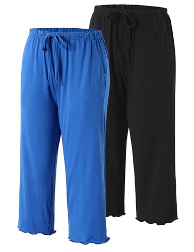 ENJOYNIGHT 2 Pack Women's Capri Pajama Pants Lounge Sleep Bottom with Pockets