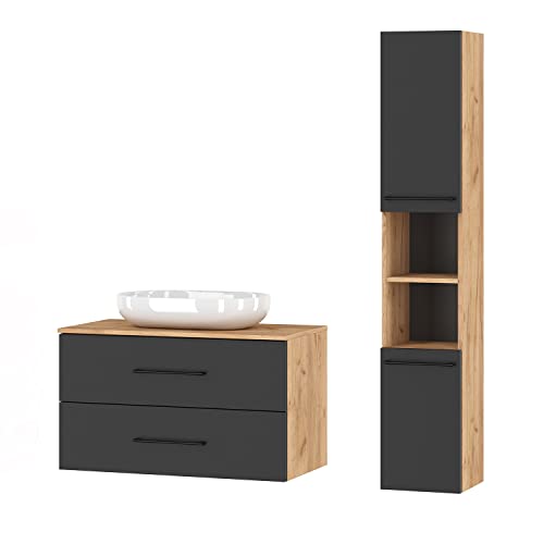 Planetmöbel set di mobili da bagno LUX 90 cm rovere oro/antracite SENZA lavabo con colonna rovere...