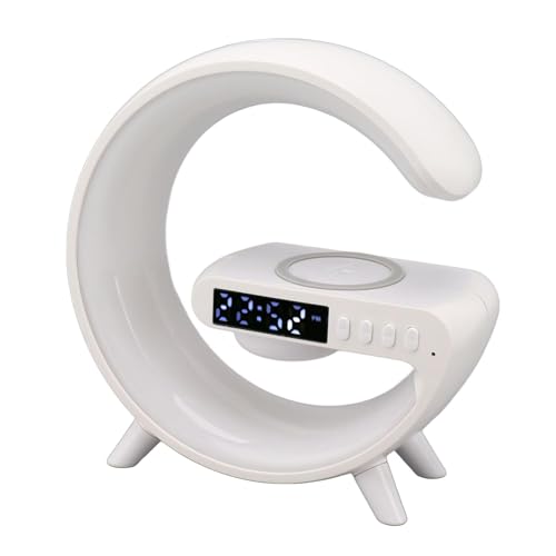 Image of Drumstone 𝟓+𝟓 Year 𝐆𝐔𝐀𝐑𝐀𝐍𝐓𝐄 Wireless Charging Bluetooth Speaker Alarm Clock with LED Ambient Light | Qi Enabled 10W Charging Pad, Dual Alarm & Snooze, Bedside Speaker for Bedroom & Office