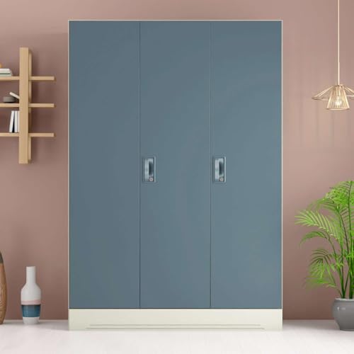 Image of Interio by Godrej Almirah Slimline 3-Door Steel Almirah, Cupboard for Clothes (Alpine White and Stormy Weather Matte), 1-Year Warranty, 7 Shelves, 1 Locker