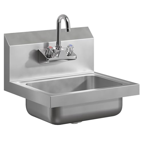 Image of Stainless Steel Wall Mounted Hand Sink 17 in. x 15 in. with Gooseneck Faucet