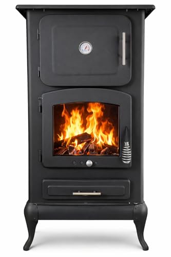 El Mejor Listado de Hornos chimeneas Top 10. 41 Chimenea de Leña con Horno Menonita de Fierro Vaciado – Estufa Calentón con Termómetro