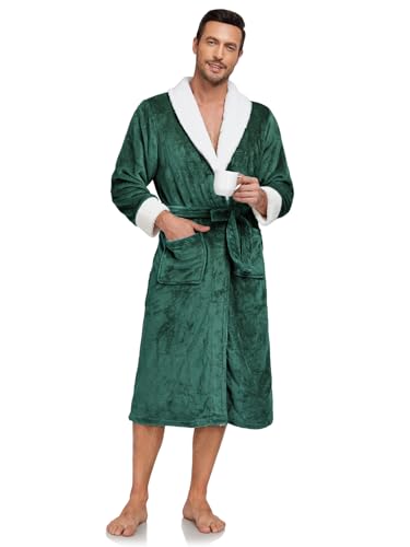 RONGTAI Luxurious Mens Shawl Collar Plush Fleece Bathrobe Cozy Warm Bathrobe Long Robe With Pockets4