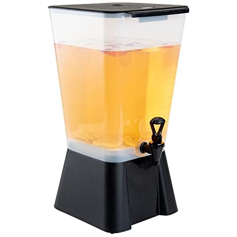 Restaurantware Bev Tek 5 Gallon Drink Dispenser 1 Dishwashable Beverage Dispenser--Detachable Tank Includes Decals Black Plastic Carnival Juice Dispenser With Stand Push-Button Spigot Cover