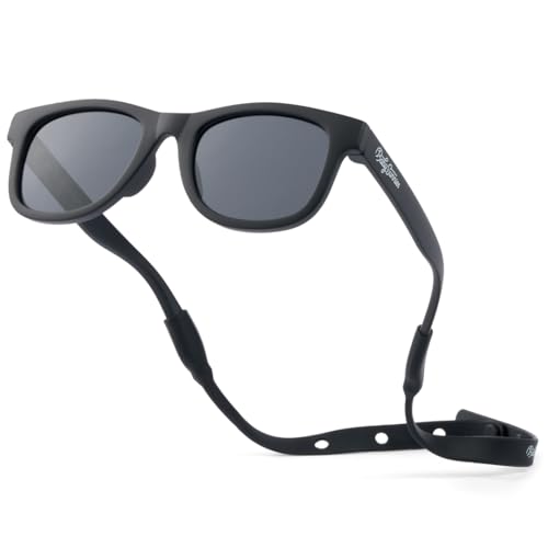 BABY SUNNIES Polarized Infant Sunglasses - 0-24 Months, Black Frame, Strap - UV400 Protection & Baby Travel Essential - Unbreakable Design for Baby...