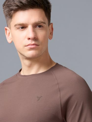 Image of TECHNOSPORT Men's Solid T-Shirt COTFLEX Quick Dry Slim Fit Round Neck Sports Tee for Gym Running Casual Wear UPF50+ Anti Odour
