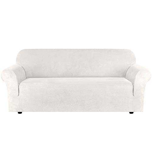 H.Versailtex, Copridivano in velluto elasticizzato per divano a 1/2/3 posti, idrorepellente, vari colori, Pelle & scamosciato, avorio, 3 Seater:173-245cm