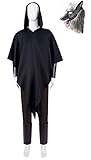 HAIRXR Puss In Boots Death Wolf Cosplay Costume for Adult Kids Death Wolf Cloak Pants with Mask Halloween Suits (Kids + Mask, Medium)