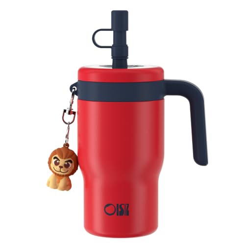 Image of OISIZ 14oz Kids Tumbler with Straw Lid & Handle,Kids Cup with Animal Accessory for School,Kids Water Bottles with Dust-proof Cover,Leakproof Water Bottles,316 Stainless Steel,Keep Cold 24 Hours-red