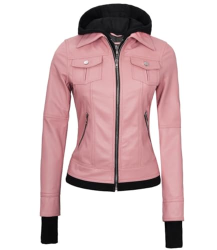 FH Stylish Pink Hoodies Jackets for Girls - Leather and Hoodie Jacket Look, Warm Down Jacket4