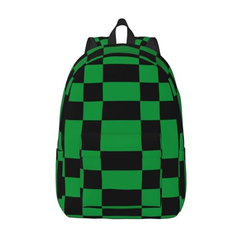 Black Green Checkered Lightweight Canvas Backpack, Backpack For Women Men Couples, Travel Laptop Backpack