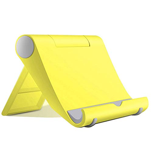 Listar Cell Phone Stand for Desk Foldable, Desk Phone Holder Stand for Office Kitchen Travel, Mobile Phone Stand for iPhone Stand Phone Dock Cradle Compatible with iPad Switch, All Smartphone (Yellow)