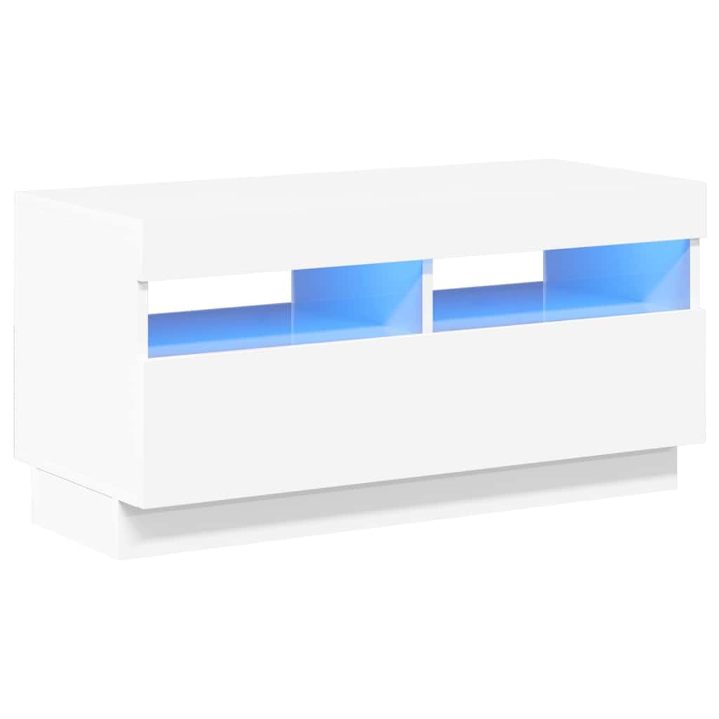 vidaXL TV Cabinet with LED Lights Home Bedroom Living Room Furniture Entertainment Centre TV Stand Unit Hifi Storage Space Cabinet High Gloss White