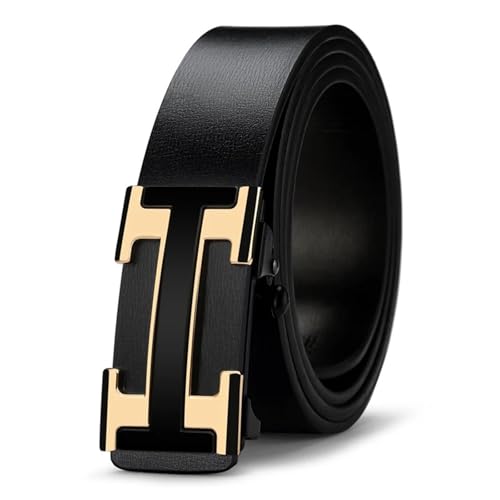 Ceinture en cuir noir homme 3,4 cm à boucle automatique