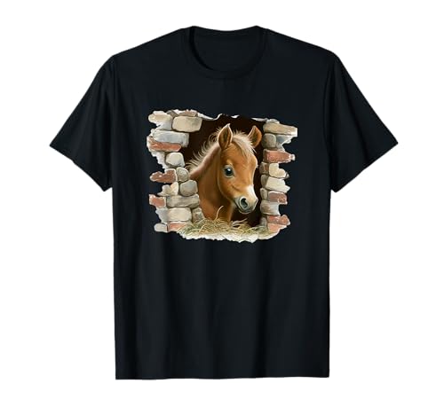 Adorable Pony Peeking Through Brick Wall T-Shirt