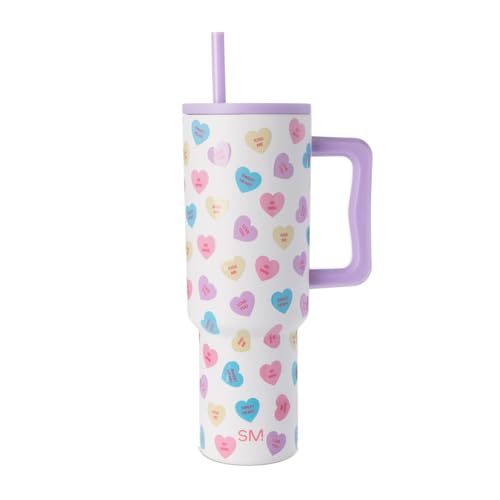 Image of Simple Modern Valentine's Day 40 oz Tumbler with Handle and Straw Lid | Gifts for Her | Insulated Reusable Stainless Steel Water Bottle Travel Mug Cupholder Use | Trek Collection | Word Hearts