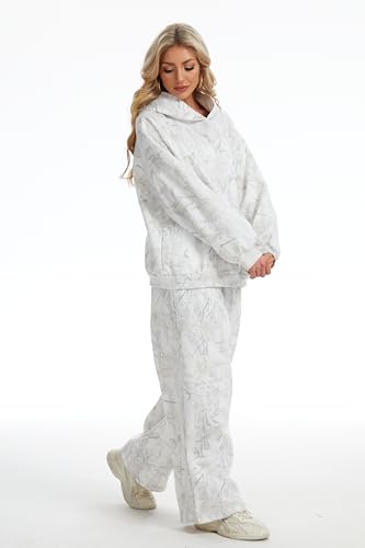 Womens 2 Piece Sweatsuits Fall Outfits Oversized Camo Hoodie Wide Leg Sweatpants Travel Lounge Matching Sweat Sets3